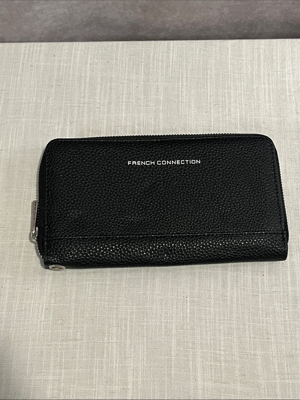 French Connection Black Pebbled Zip Wallet faux leather